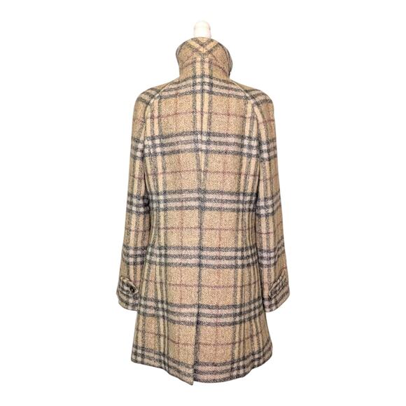 Burberry Nova Check Plaid Wool Double Breasted Long Coat Beige Navy Red 14 - Picture 5 of 11